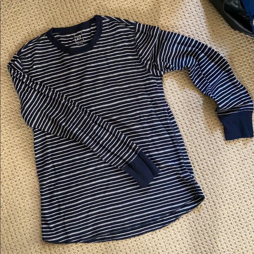 Striped Navy & White Waffled Crewneck Sweater